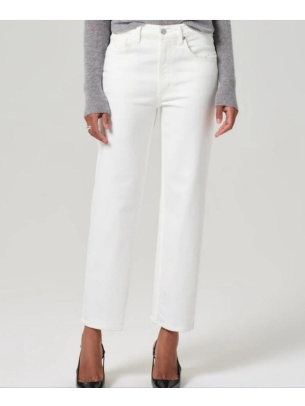 Citizens Of Humanity White Straight-Leg Jeans, Fleetwood Crop, Highrise Flare.